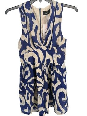 New Cider Blue and Cream Abstract Print Sleeveless Dress | M